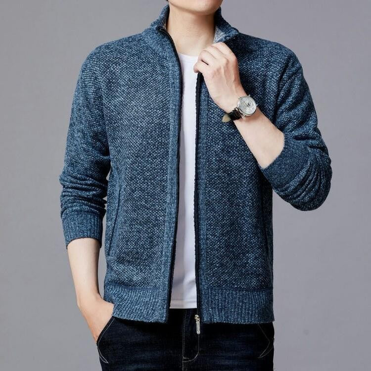 Herren Strickjacke mit modernem Zipper und hohen Kragen ModeGeist