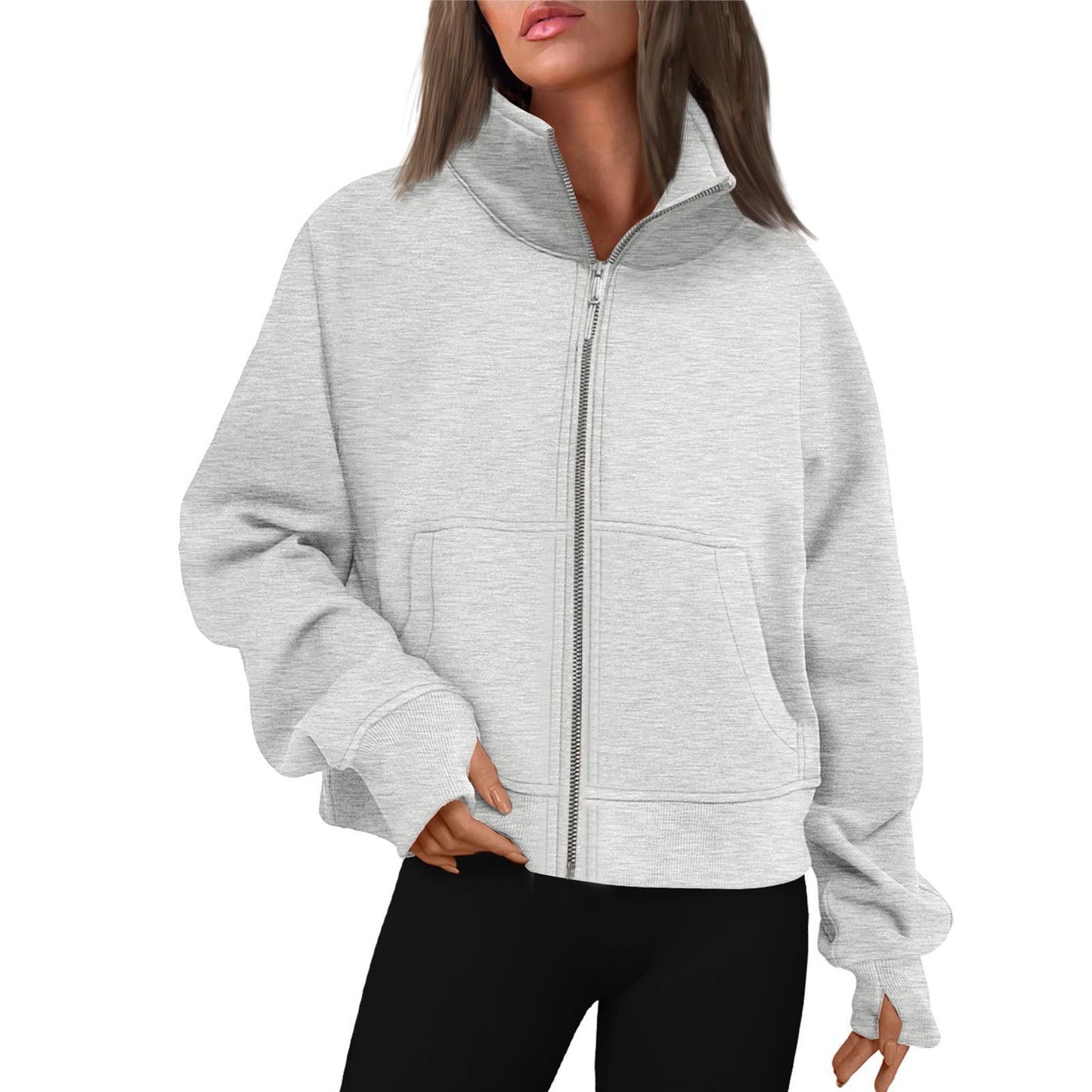 Damen bequeme Sweatjacke mit hohem Kragen ModeGeist