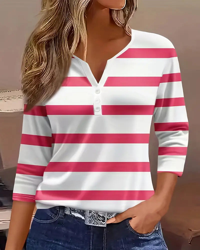 Modisches Damen-Langarmshirt mit klassischem Streifenmuster und Knopfleiste