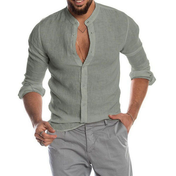 Herren Leinenhemd mit modernem Henley-Ausschnitt und Struktur ModeGeist