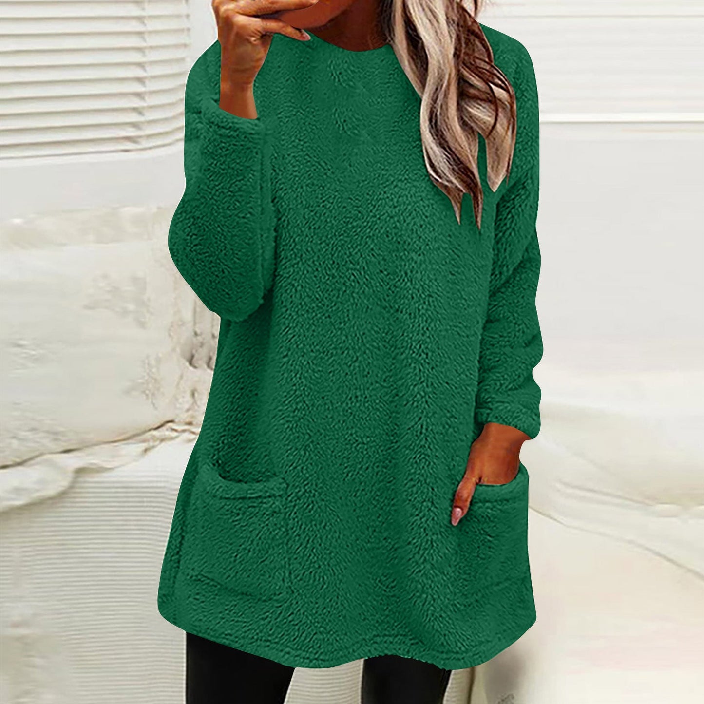 Damen Kuscheliger Fleece-Pullover mit praktischen Taschen und weitem Schnitt ModeGeist