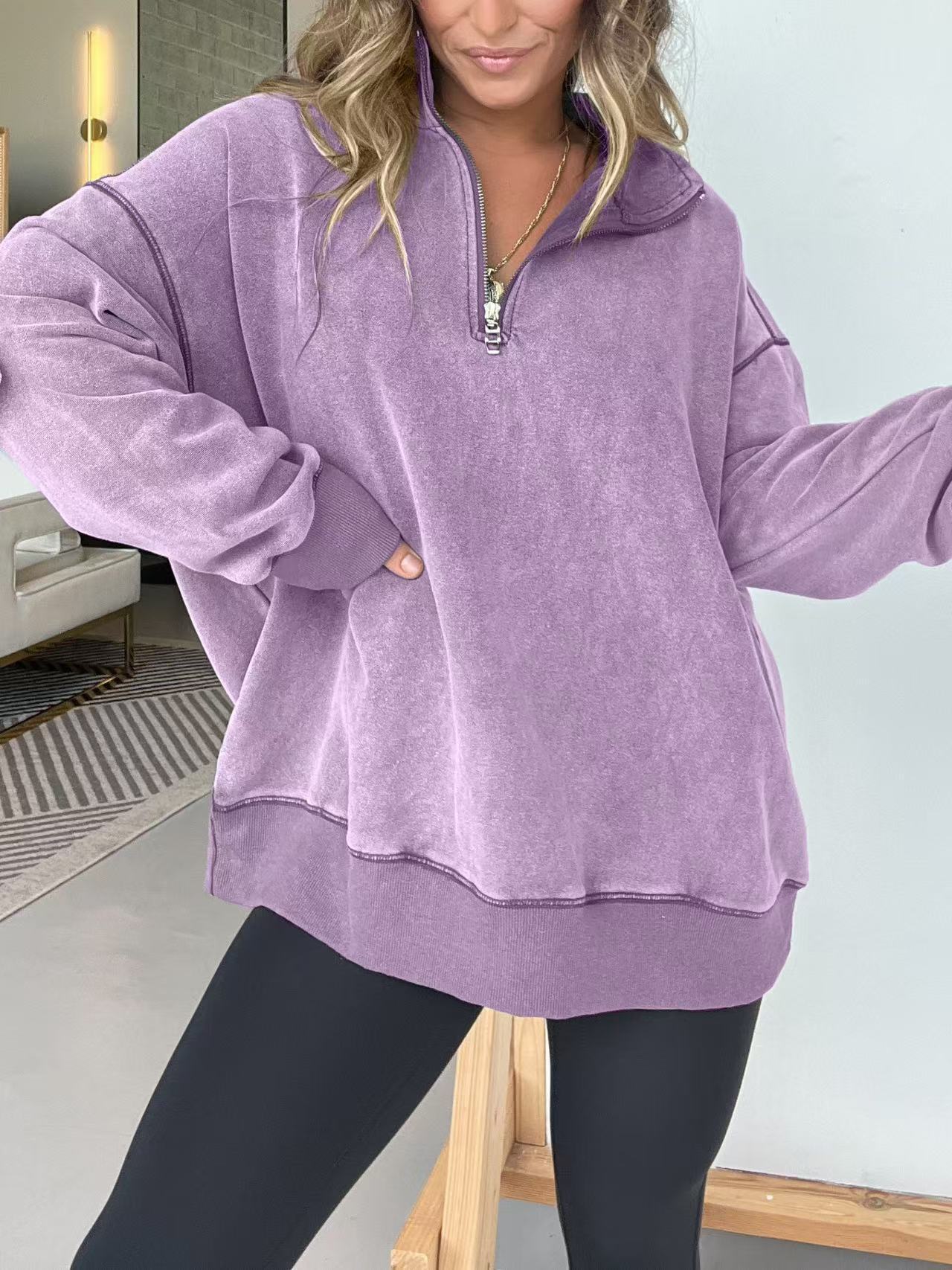 Damen Bequemer Fleece-Pullover mit halbem Reißverschluss ModeGeist