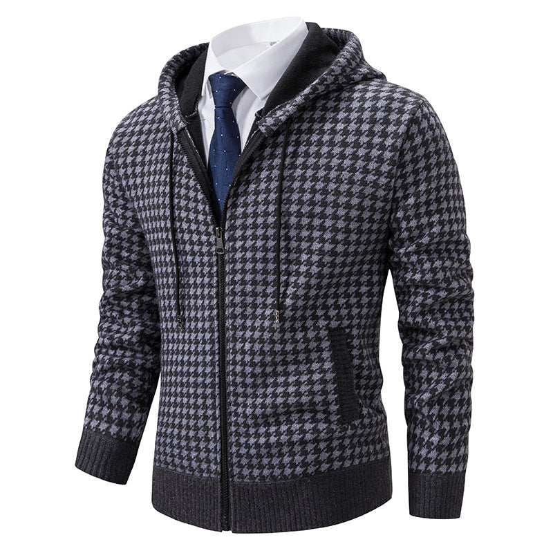 Herren gemütlicher Strickpullover mit modernem Karomuster und Kapuze ModeGeist