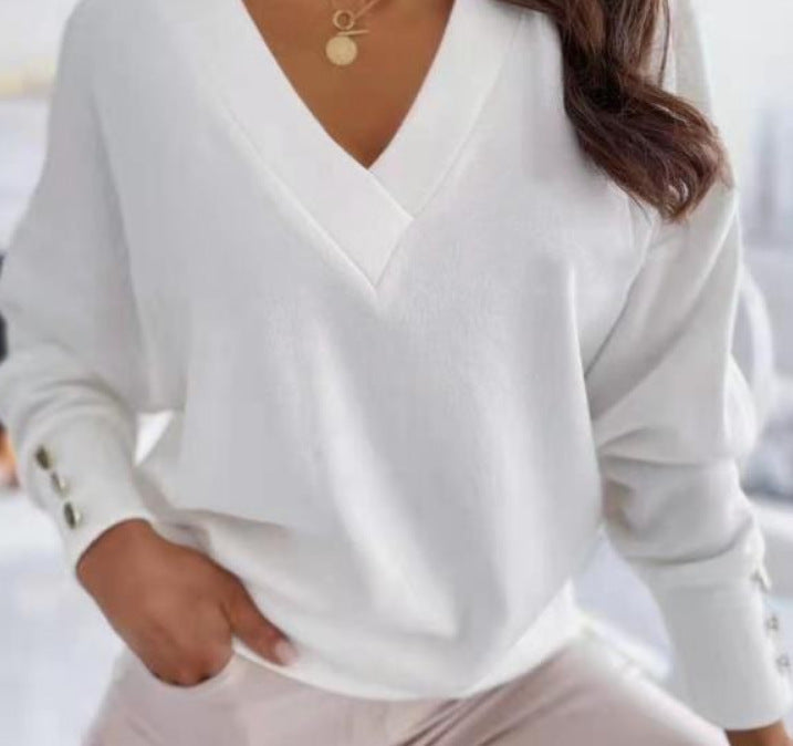 Damen lässiger V-Ausschnitt Pullover mit Oversized-Schnitt ModeGeist