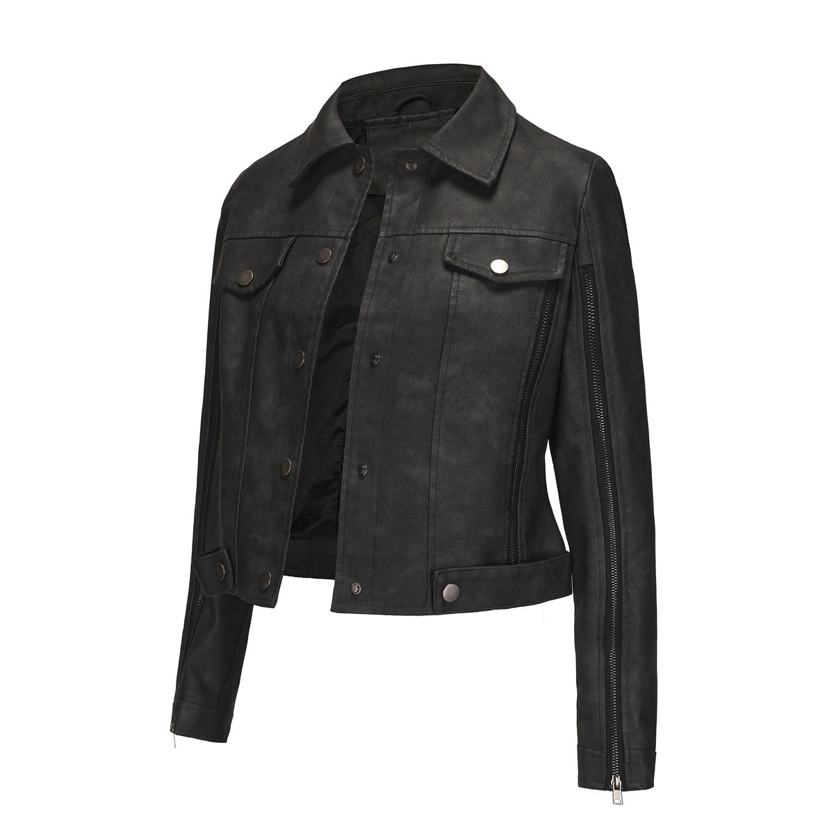 Damen modische Shortjacke aus Kunstleder mit Reißverschlussdetails ModeGeist