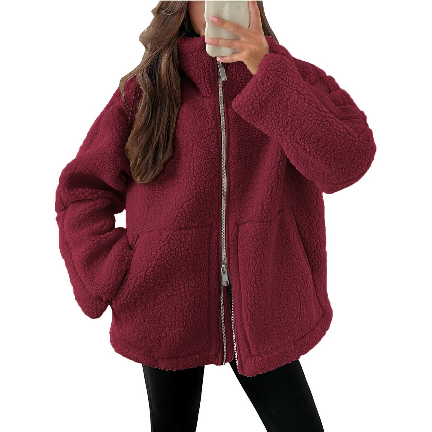 Damen Kuschelige Teddy-Jacke mit Reißverschluss ModeGeist