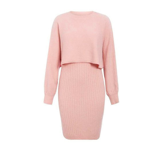 Damen Strickkleid mit kurzem Oberteil und Rippenstruktur ModeGeist