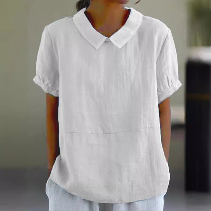 Leinenbluse für Damen: lässiger Schnitt, klassischer Kragen, halbe Ärmel, MODEGEIST
