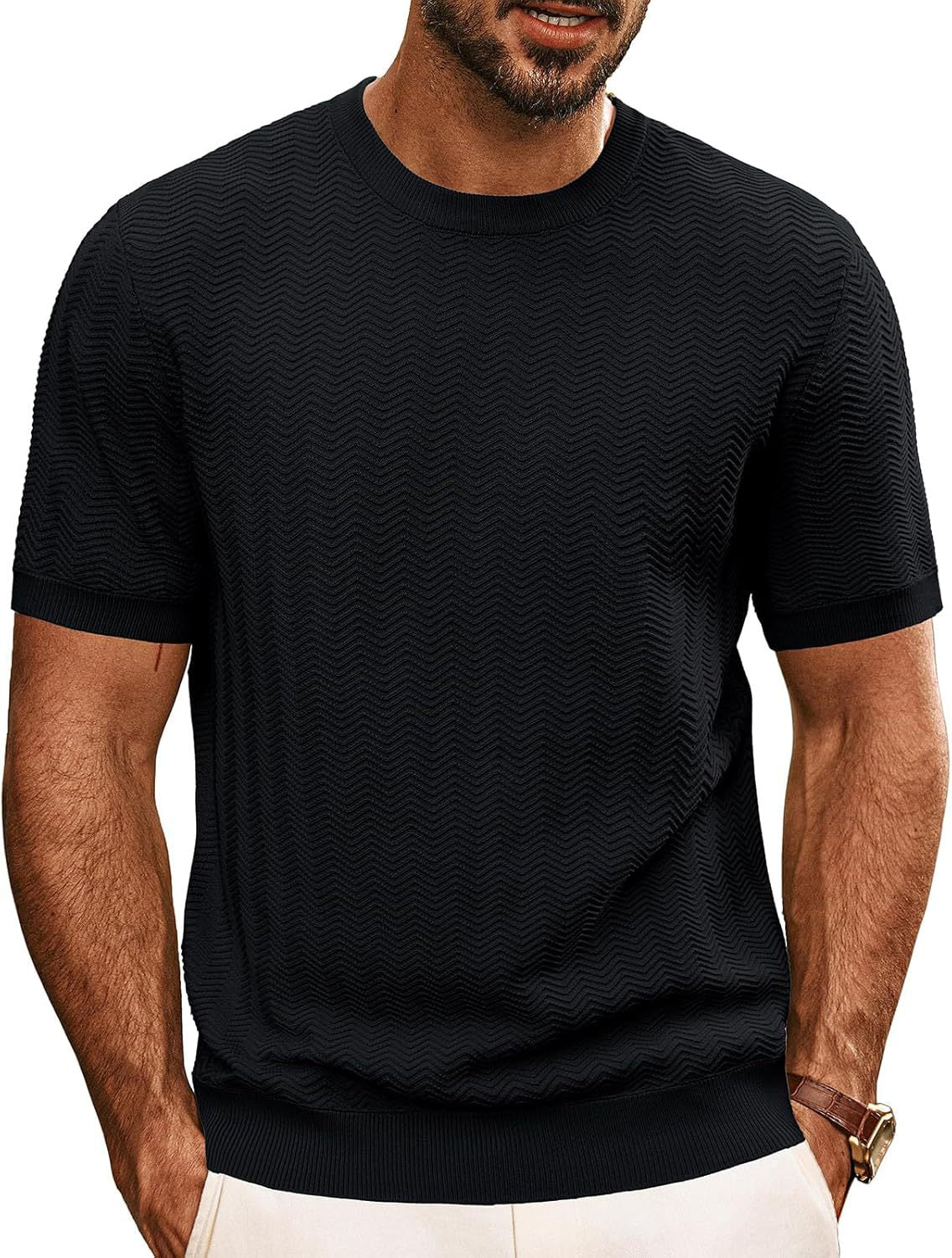 Herren strukturiertes Rundhals T-Shirt ModeGeist