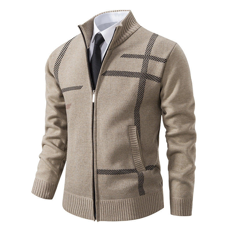 Herren Strickjacke mit graphischen Mustern und hohem Kragen ModeGeist