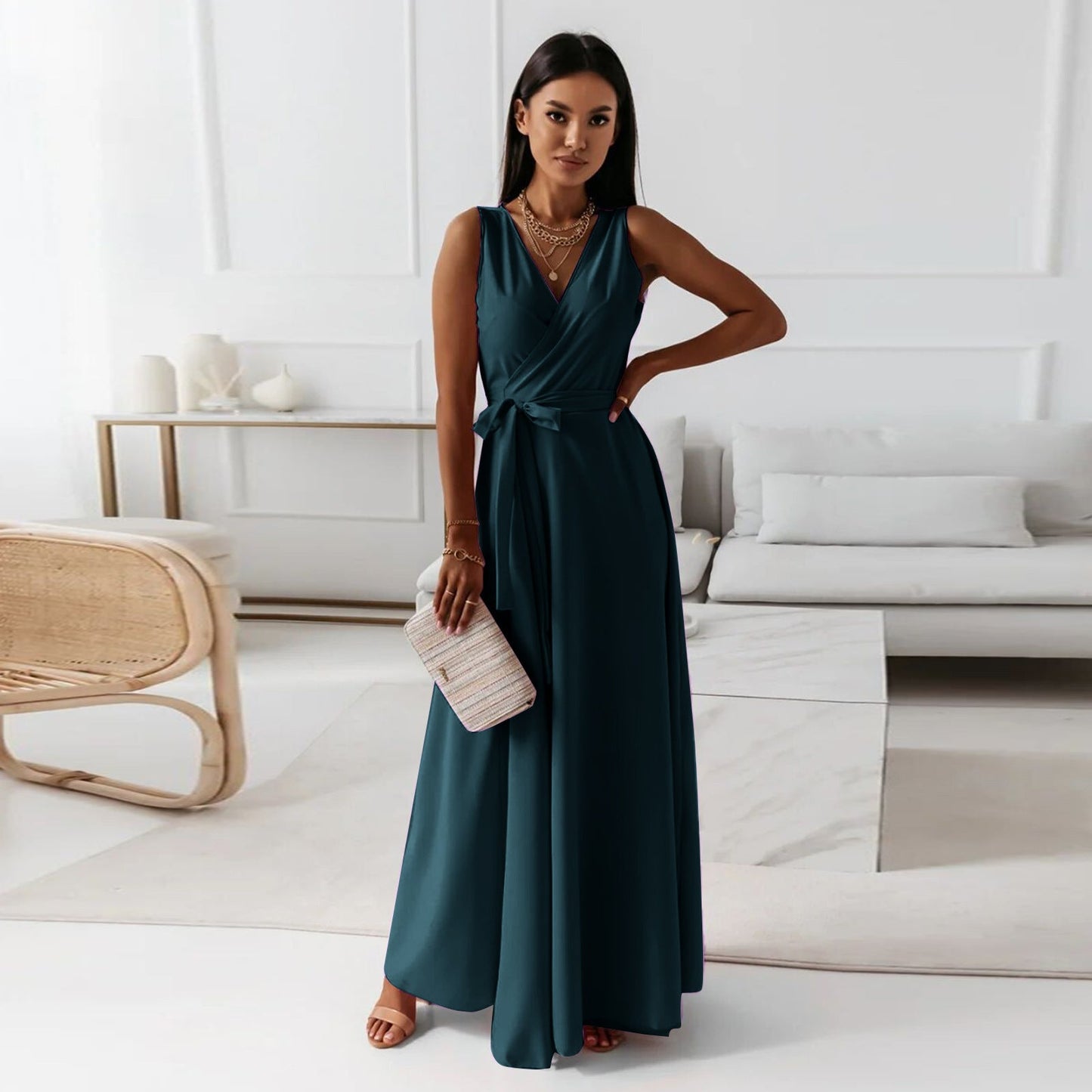 Damen elegantes Wickelkleid mit Taillengürtel ModeGeist