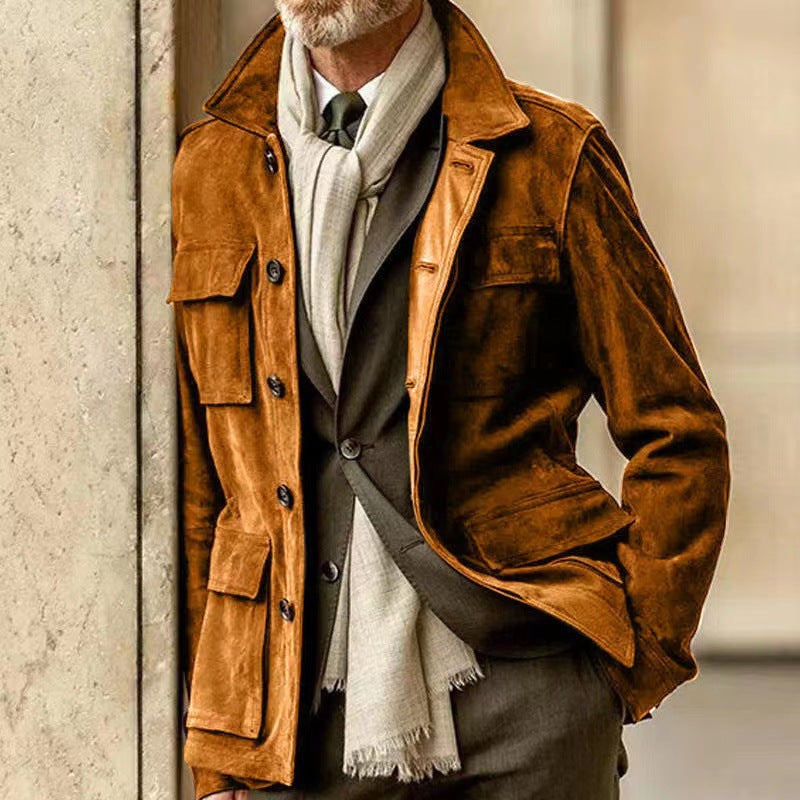Herren Suede Utility Jacke mit praktischen Taschen und modernem Schnitt ModeGeist