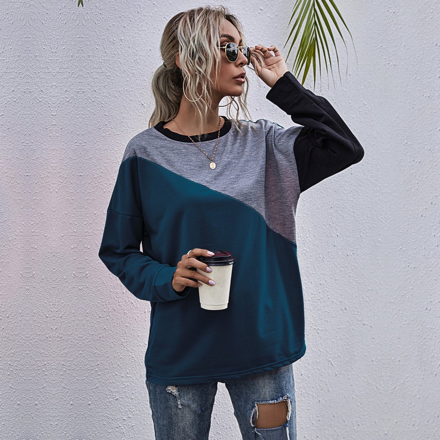 Damen sportlicher Sweatshirt mit modischem Farbblockdesign ModeGeist