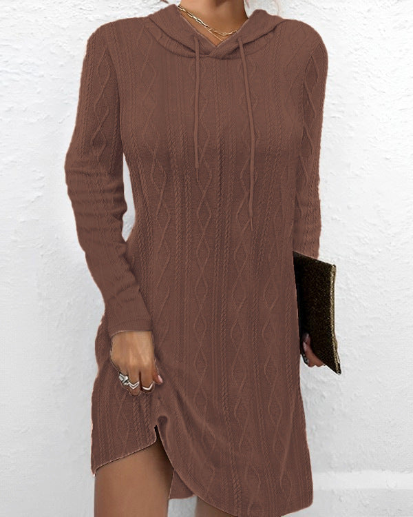 Damen Sweatkleid mit Kapuze und raffinierten Strickdetails ModeGeist