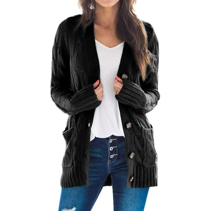 Damen Strickjacke mit Kabelmustern und großen Knöpfen ModeGeist