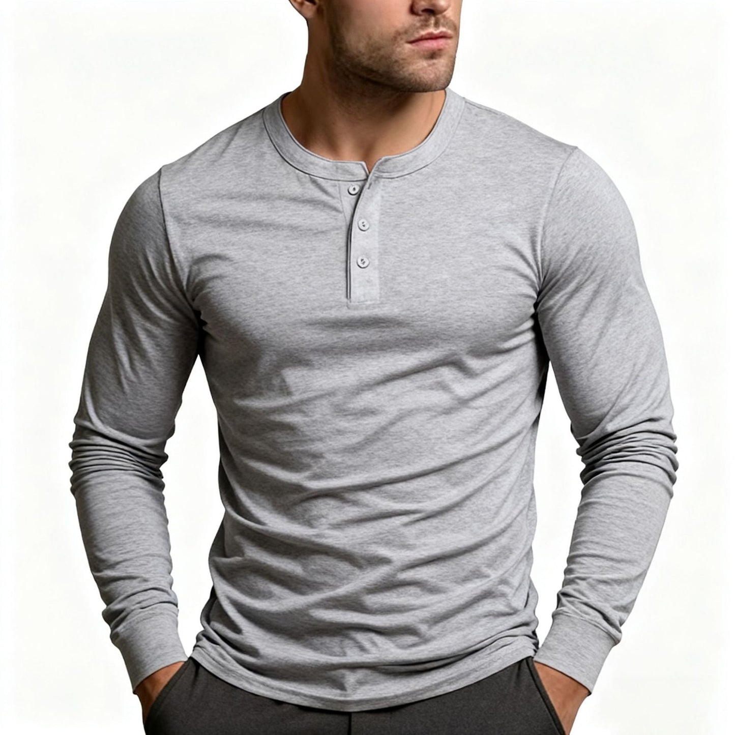 Herren Langarm-Henley-Shirt mit klassischem Knopfdetail und körpernaher Passform ModeGeist