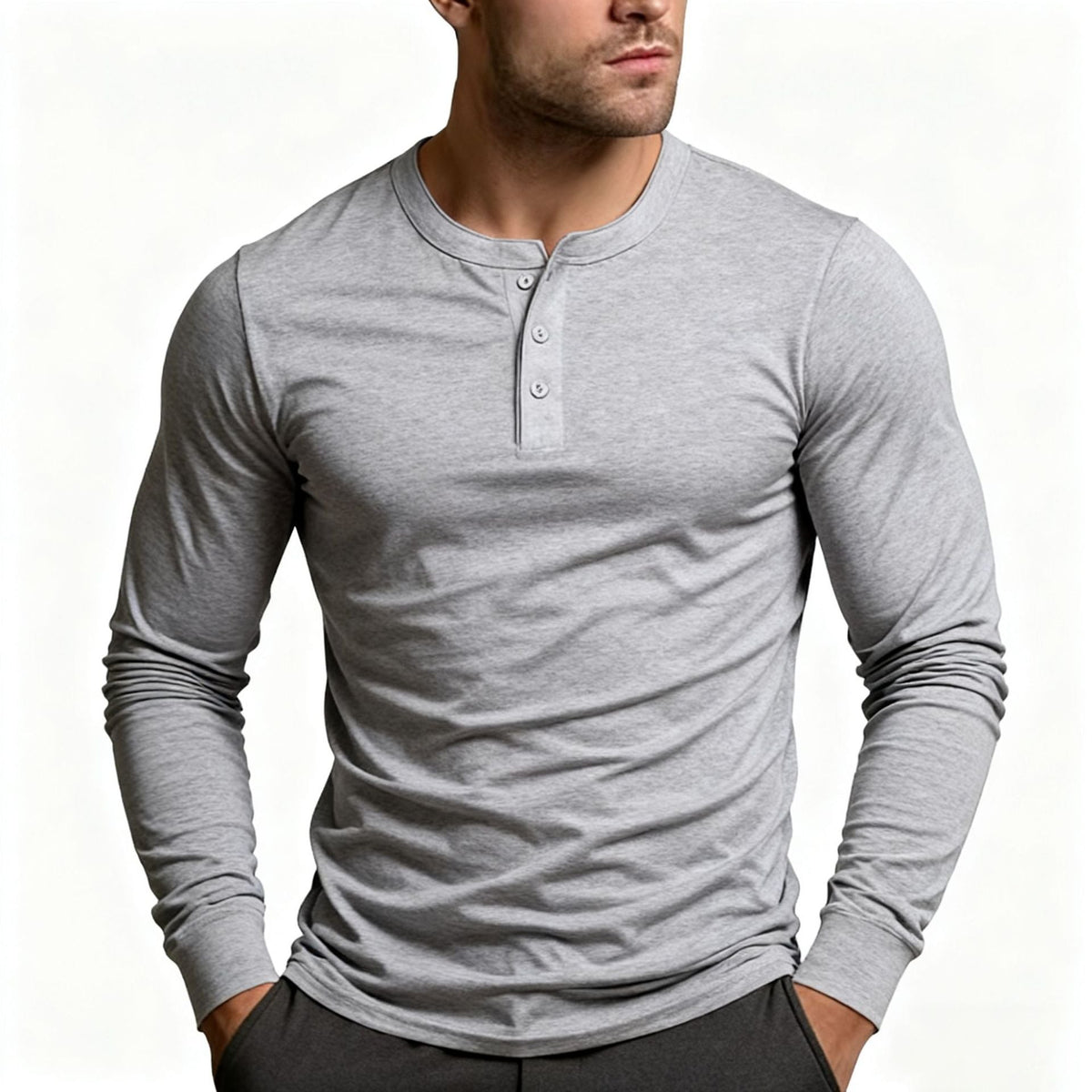 Herren Langarm-Henley-Shirt mit klassischem Knopfdetail und körpernaher Passform ModeGeist