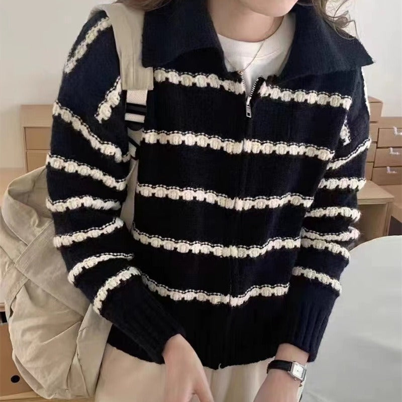 Damen gestreifter Strickpullover ModeGeist