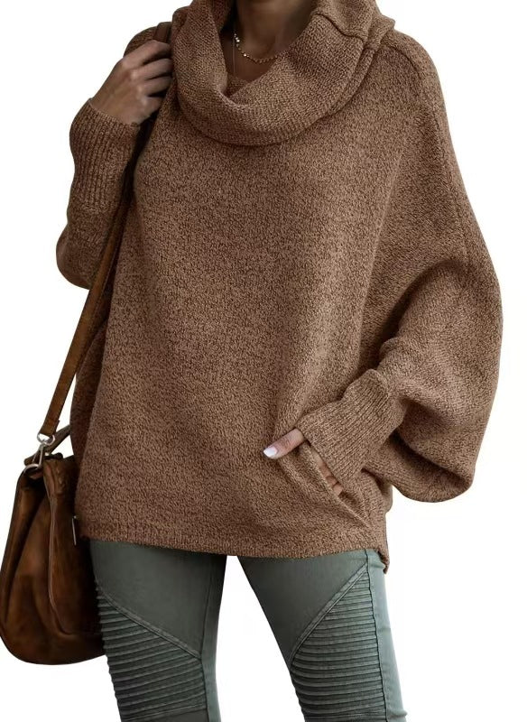 Damen lässiger Strickpullover mit weichem Stehkragen und weit geschnittenen Ärmeln ModeGeist
