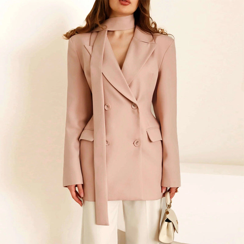 Damen eleganter taillierter Blazer mit Schal ModeGeist