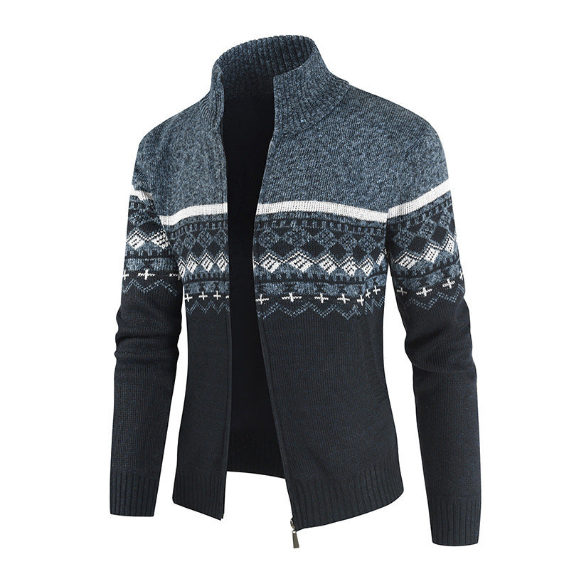 Herren Strickjacke mit geometrischen Mustern und hohem Kragen ModeGeist
