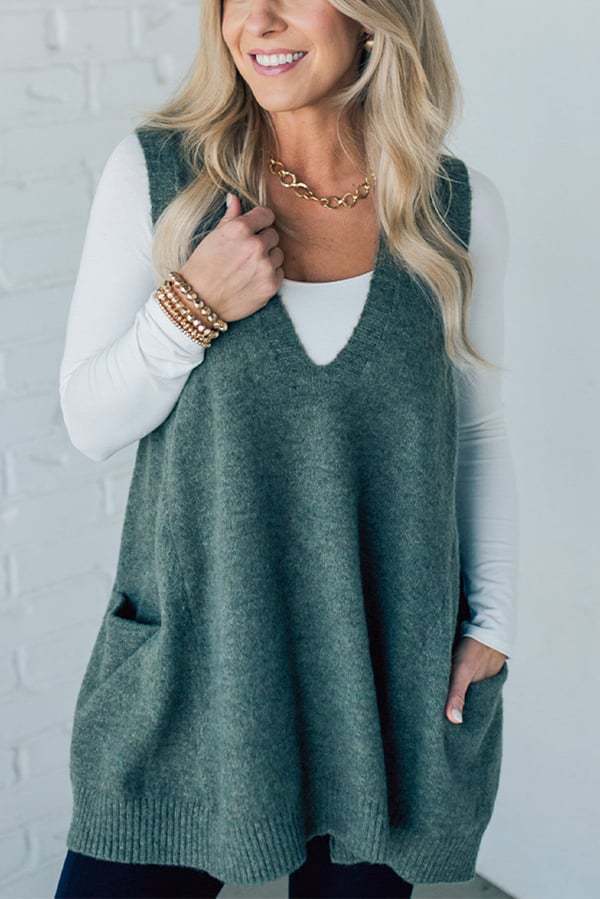 Damen Bequemer Strick-Poncho mit seitlichen Taschen ModeGeist