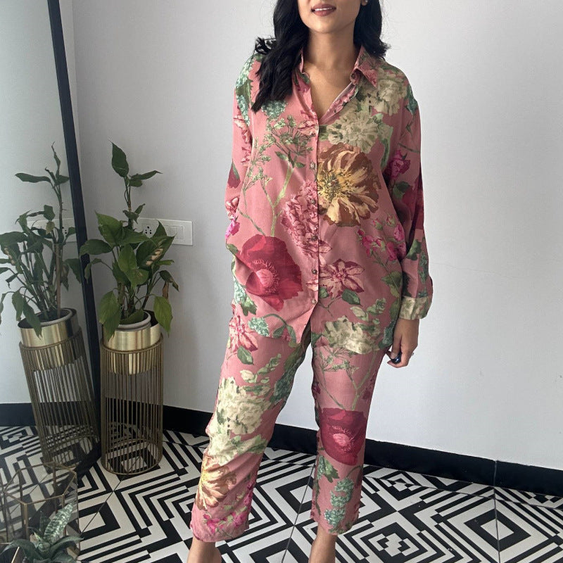 Damen Blumendesign Pyjama-Anzug ModeGeist