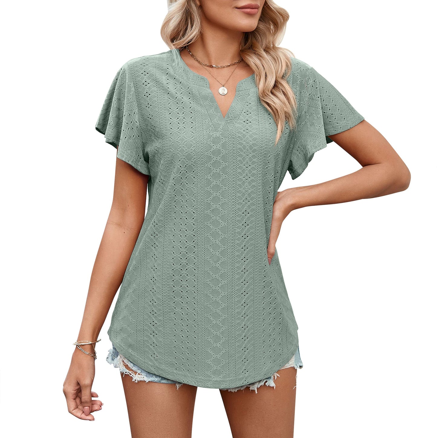 Damen Luftiges Blusenshirt mit effektvollem Lochmuster ModeGeist