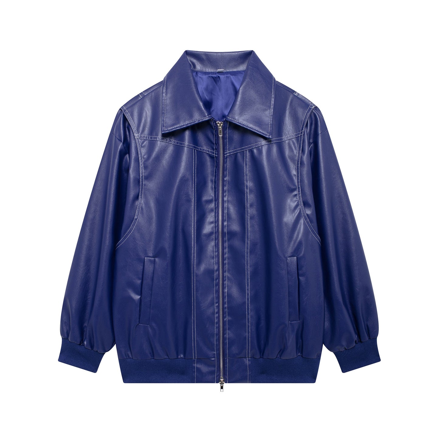 Damen Kunstlederjacke mit lässigem Schnitt und elastischem Saum ModeGeist