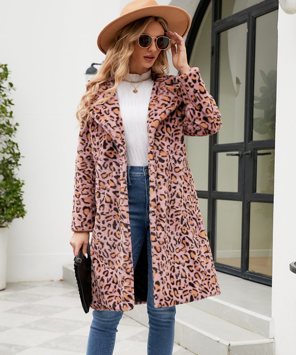 Damen Luxuriöser Kunstfellmantel mit Leopard-Design ModeGeist