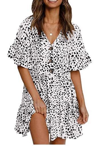 Knielanges Damenkleid mit Tierprint und Volant von MODEGEIST