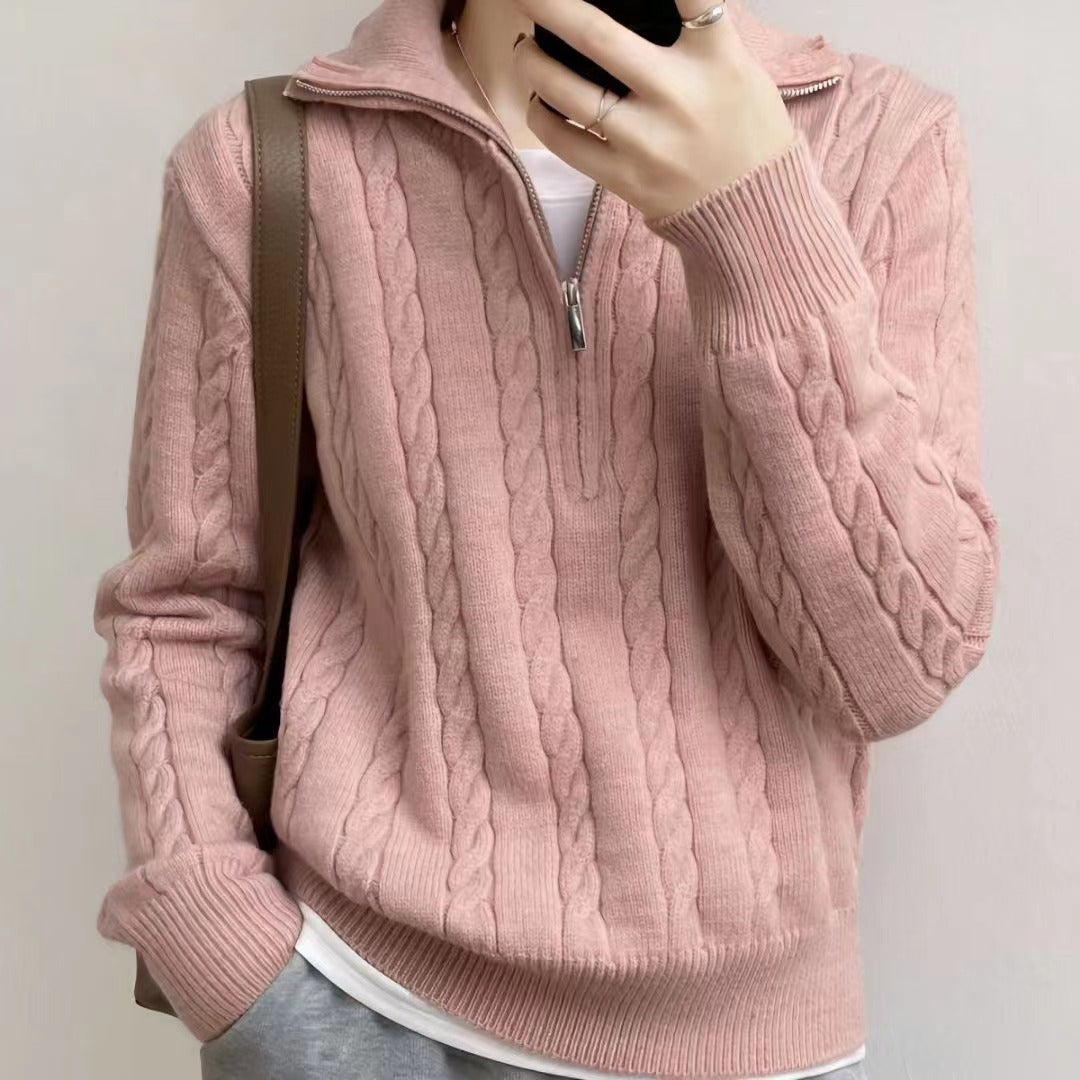 Damen kuscheliger Strickpullover mit hochschließendem Kragen und Zipper ModeGeist