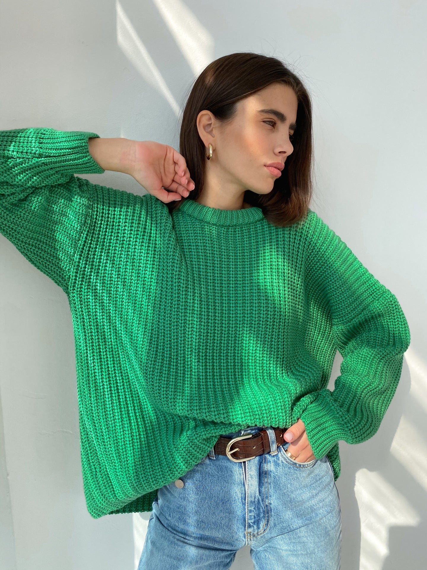 Damen lässiger Strickpullover mit strukturierter Mascheninterpretation und weitem Schnitt ModeGeist