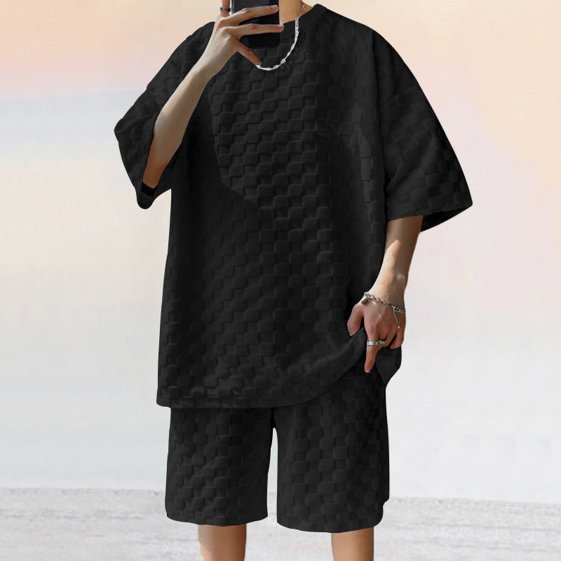 Herren lässiges Set aus strukturiertem Oberteil und Shorts ModeGeist