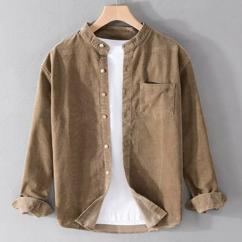 Herren Cordhemden mit Mandarin-Kragen und minimalistischem Design ModeGeist