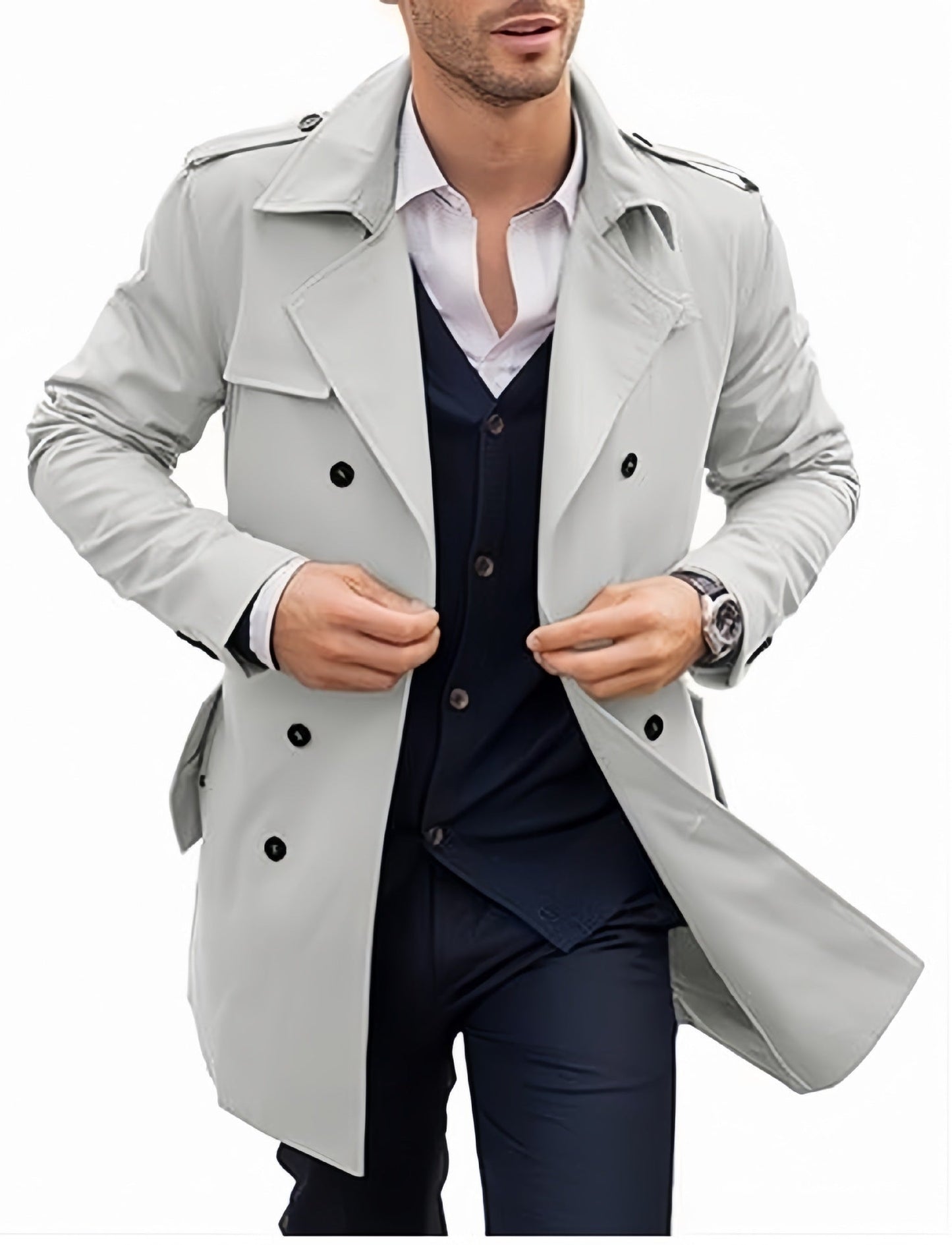 Herren eleganter Trenchcoat mit strukturiertem Design und doppelter Knopfleiste ModeGeist