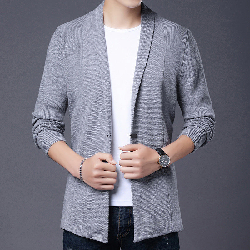 Herren Langarm Strickjacke mit modernem Schalkragen und asymmetrischem Saum ModeGeist
