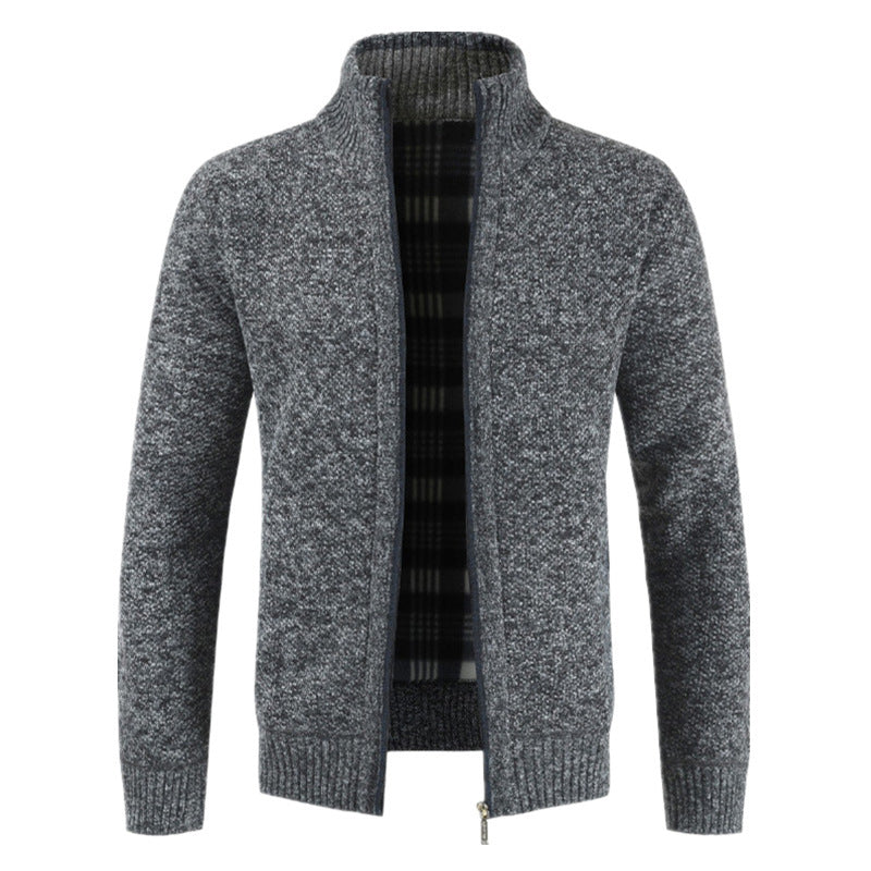 Herren Strickjacke mit hohem Kragen und plüschigen Innenfutter ModeGeist