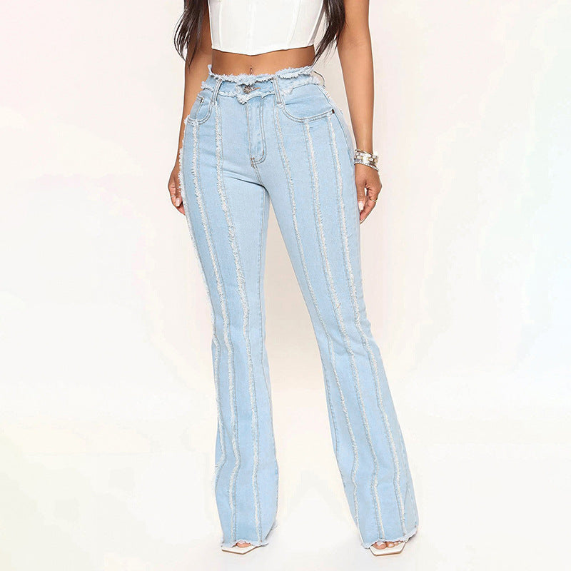 Modische Damen-Bootcut-Jeans mit vertikalen Streifen