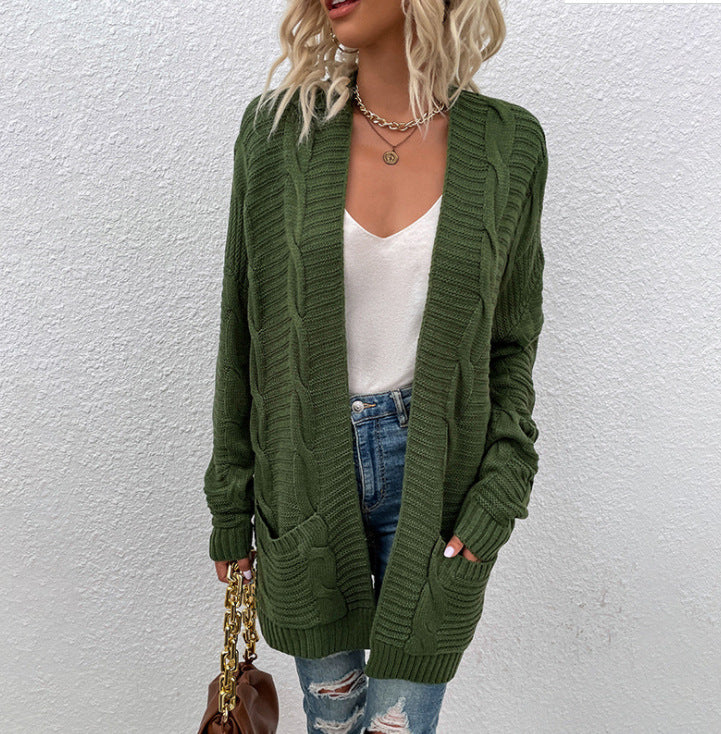Damen Grobstrick-Cardigan mit großen Taschen und strukturiertem Design ModeGeist
