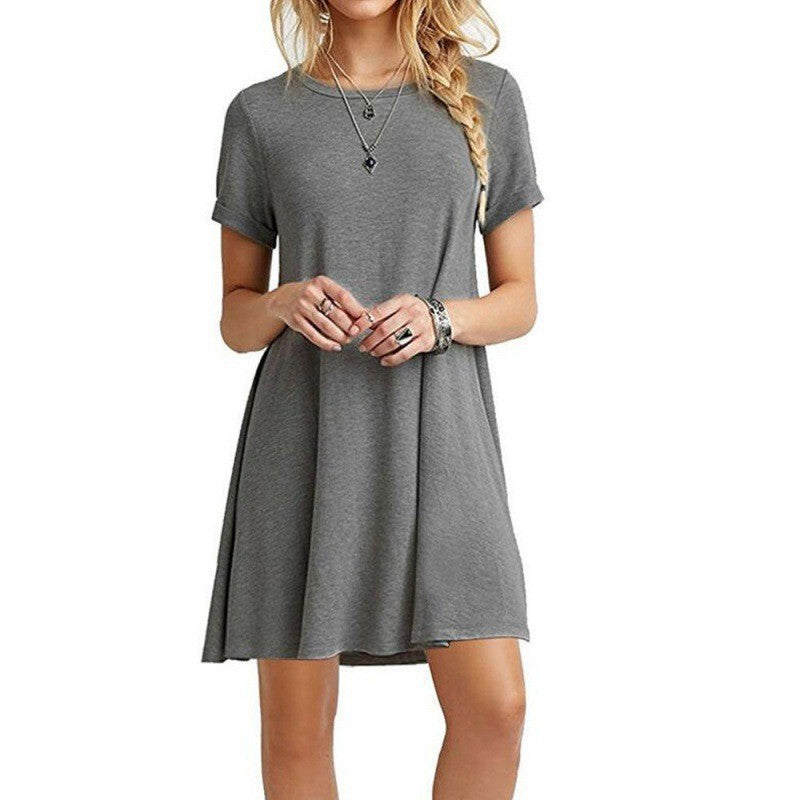 Damen locker fallendes Freizeitkleid mit Rundhalsausschnitt und kurzen Ärmeln ModeGeist