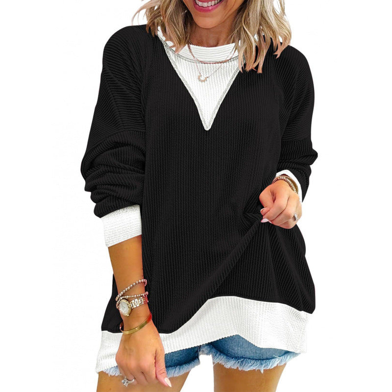 Damen lässiger Pullover aus strukturiertem Material mit V-Ausschnitt ModeGeist