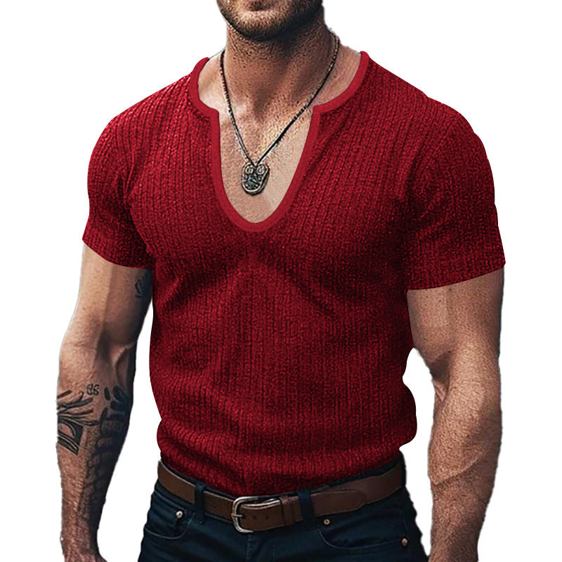 Herren Ribbed V-Ausschnitt T-Shirt ModeGeist