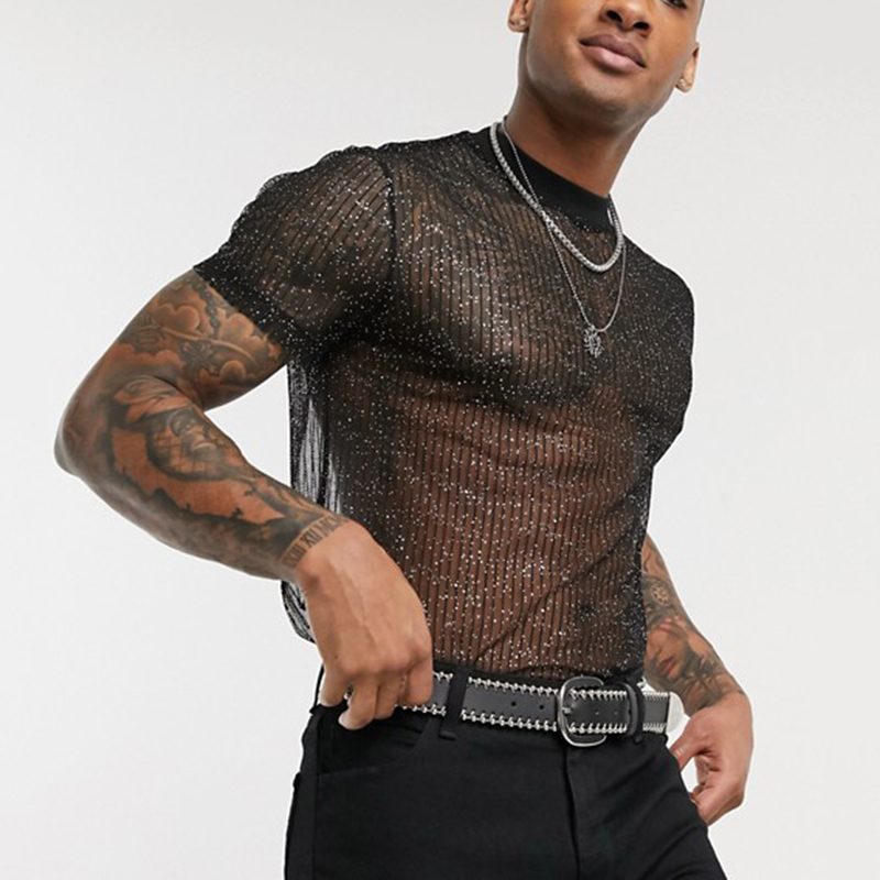 Herren Hochwertiges Mesh-T-Shirt mit glitzerndem Effekt ModeGeist
