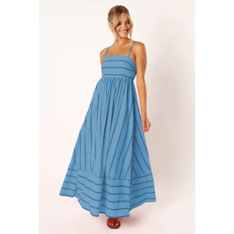 Damen Maxikleid mit feinen Streifen und elastischem Taillenbund ModeGeist