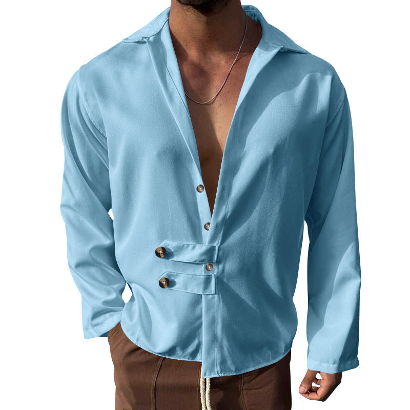Herren Elegantes Hemd mit innovativem Knopfdesign und tiefem V-Ausschnitt ModeGeist