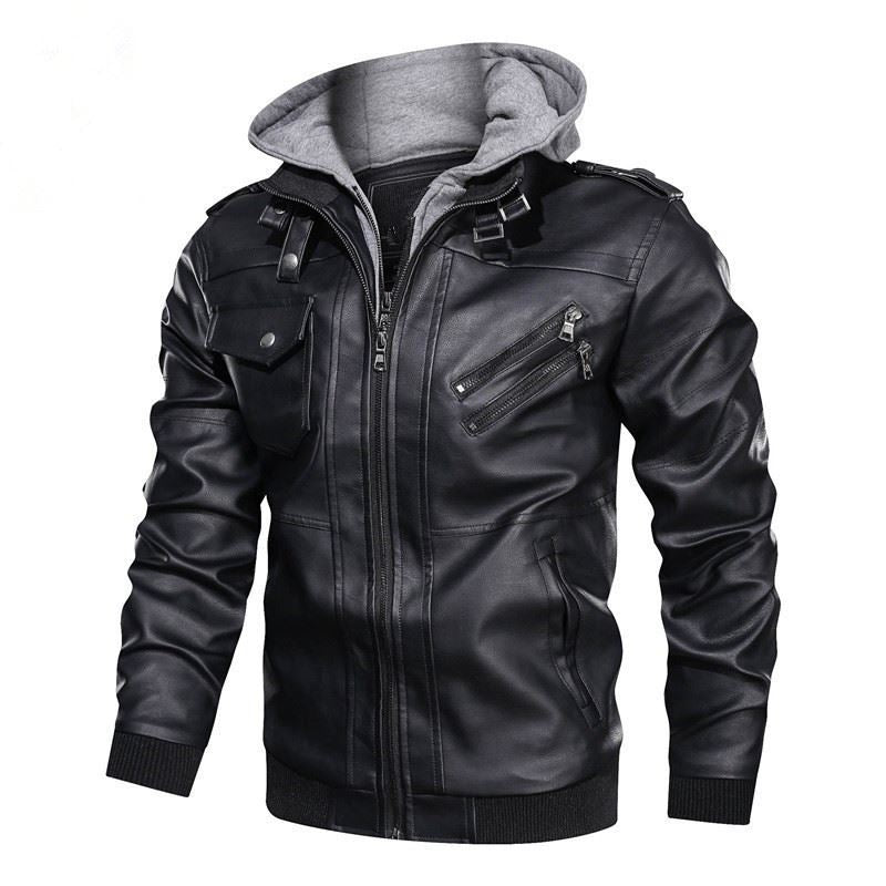 Herren flauschige Kunstlederjacke mit Hoodie ModeGeist