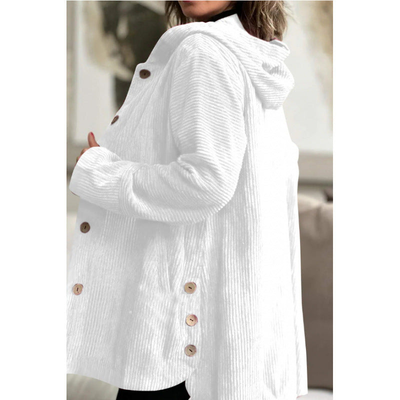 Damen kuschelige Kapuzenjacke aus feinem Cordstoff ModeGeist