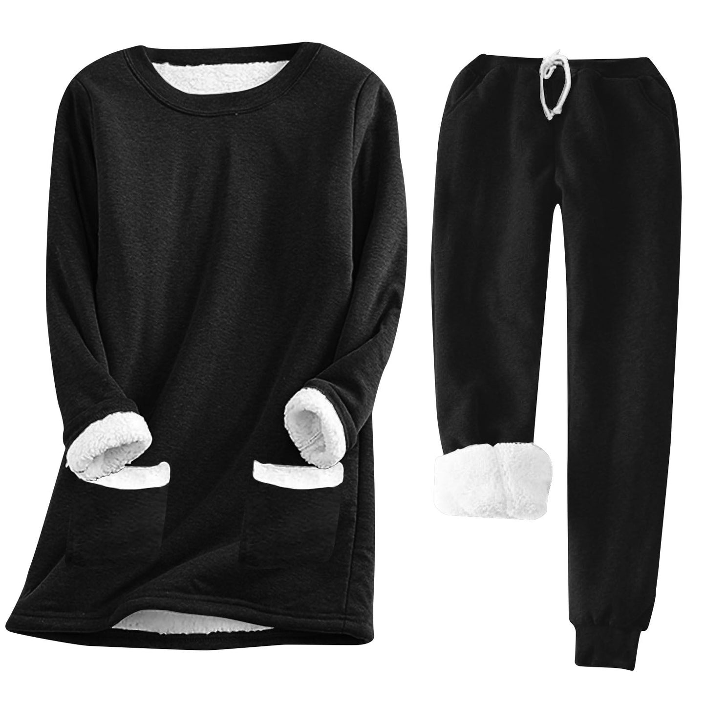 Damen Kuschelige Loungeanzug mit Fleece-Innenfutter und praktischen Taschen ModeGeist