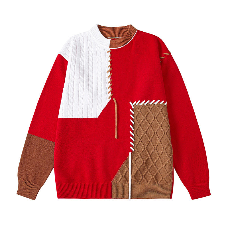 Damen kreativer Pullover mit strukturiertem Patchwork-Design und einzigartigen Details ModeGeist